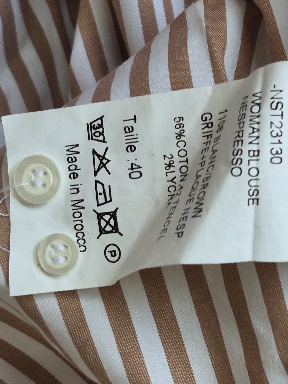 Nespresso White & Brown Vertical Stripe Long-Sleeve Shirt 40 New - Picture 11 of 11